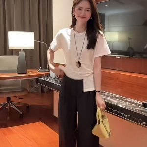 Summer Korean Irregular Design Short Sleeve T-Shirt and Pants Set