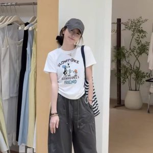 Casual Loose Short Sleeve T-Shirt and High Waist Drawstring Pants Set