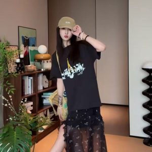 Women's Summer Print T-Shirt and Floral Skirt Two-Piece Set
