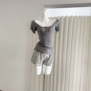 Women's Summer Lyocell Wool Short Sleeve T-Shirt with Large U Neckline and Cap Sleeves
