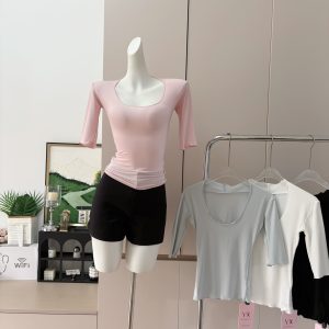2026 Spring New Women's Plus Size U-Neck Half-Sleeve T-Shirt Slimming Versatile Top