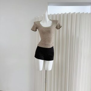 M900 Women's 2026 Spring Summer Short Sleeve T-Shirt with Large U-Neck Slimming Sexy Top