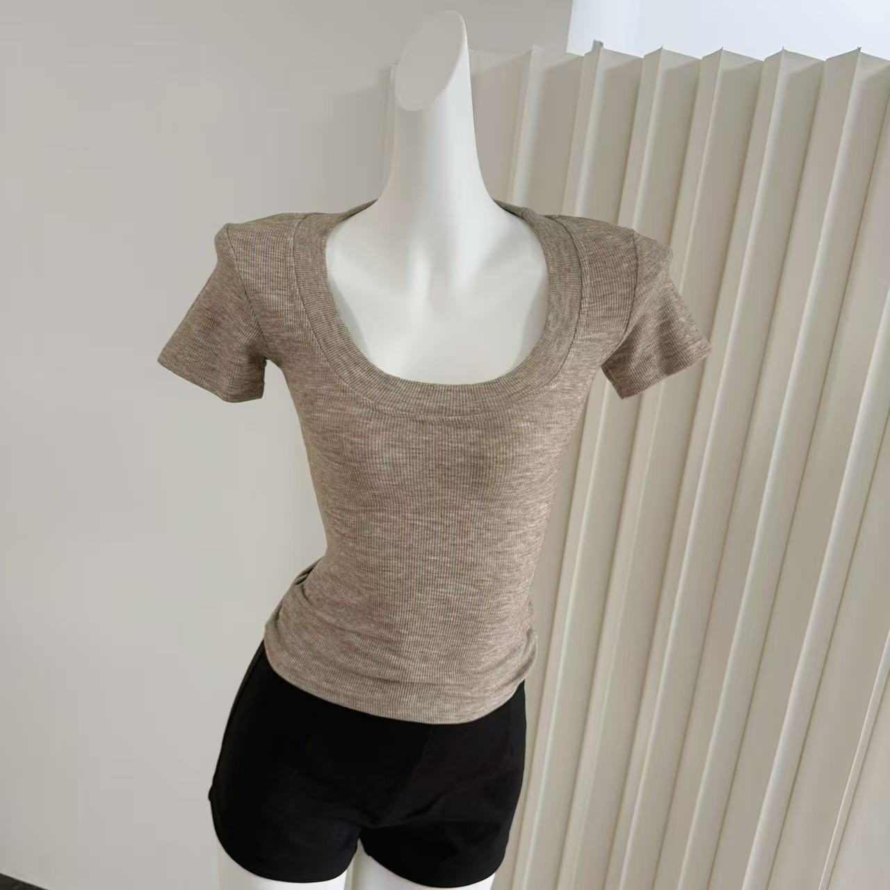 M900 Women's 2026 Spring Summer Short Sleeve T-Shirt with Large U-Neck Slimming Sexy Top - Image 2