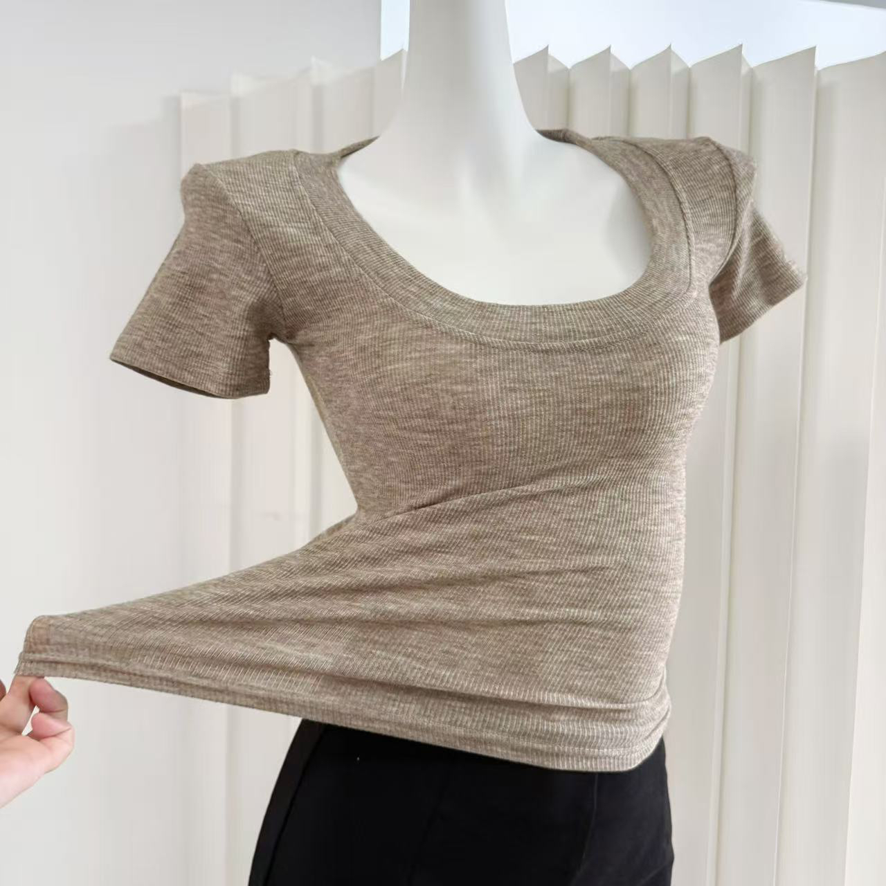 M900 Women's 2026 Spring Summer Short Sleeve T-Shirt with Large U-Neck Slimming Sexy Top - Image 3