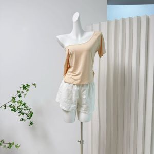 Women's Silk-Feel Cool Loose Short Sleeve Big U-Neck T-Shirt Top