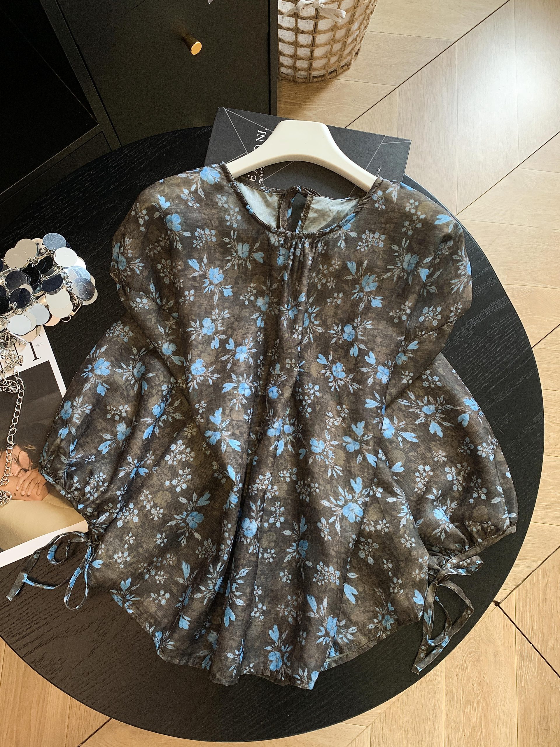 French Vintage Floral Pullover Shirt Women Summer Thin Loose Bubble Sleeve Top - Image 2