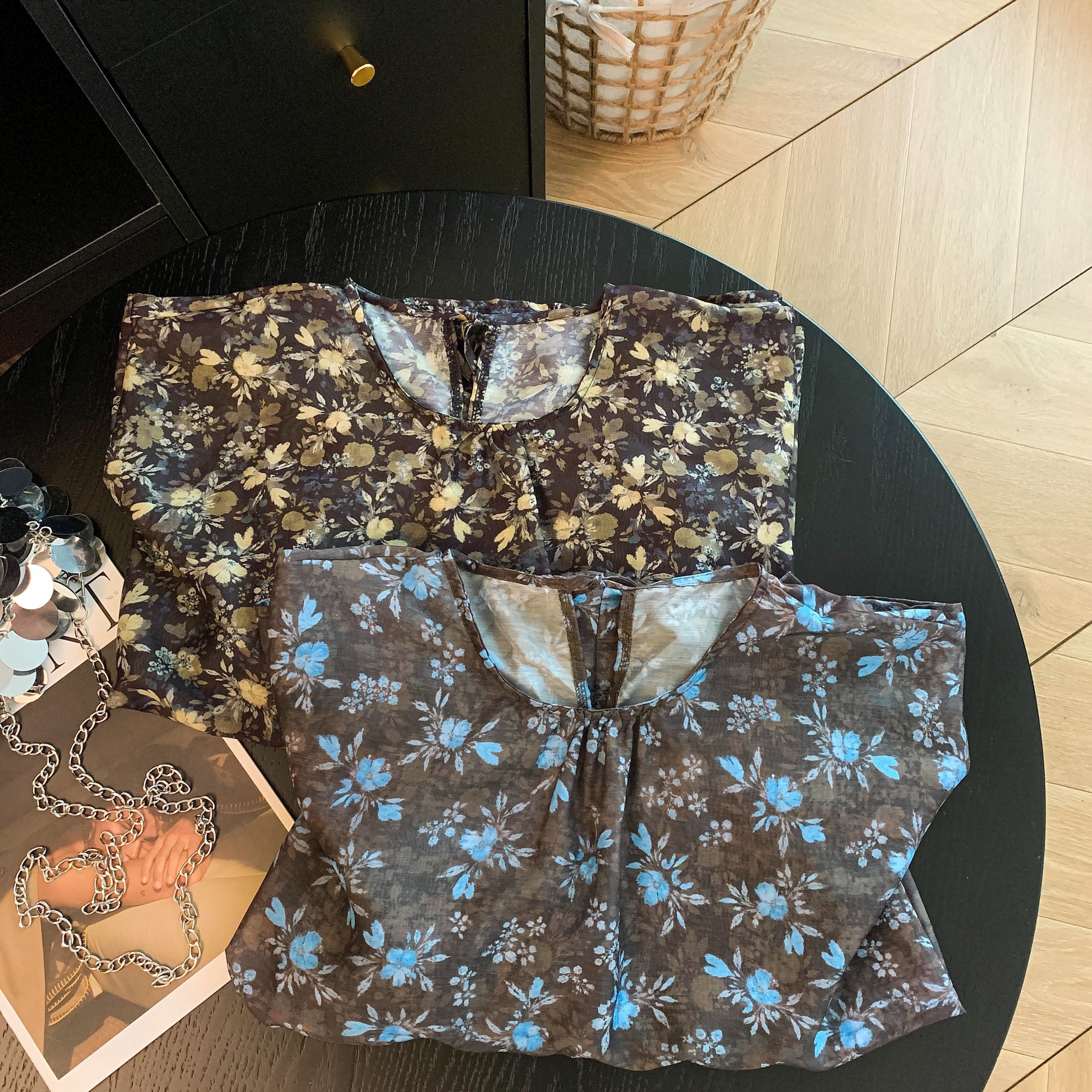 French Vintage Floral Pullover Shirt Women Summer Thin Loose Bubble Sleeve Top - Image 5
