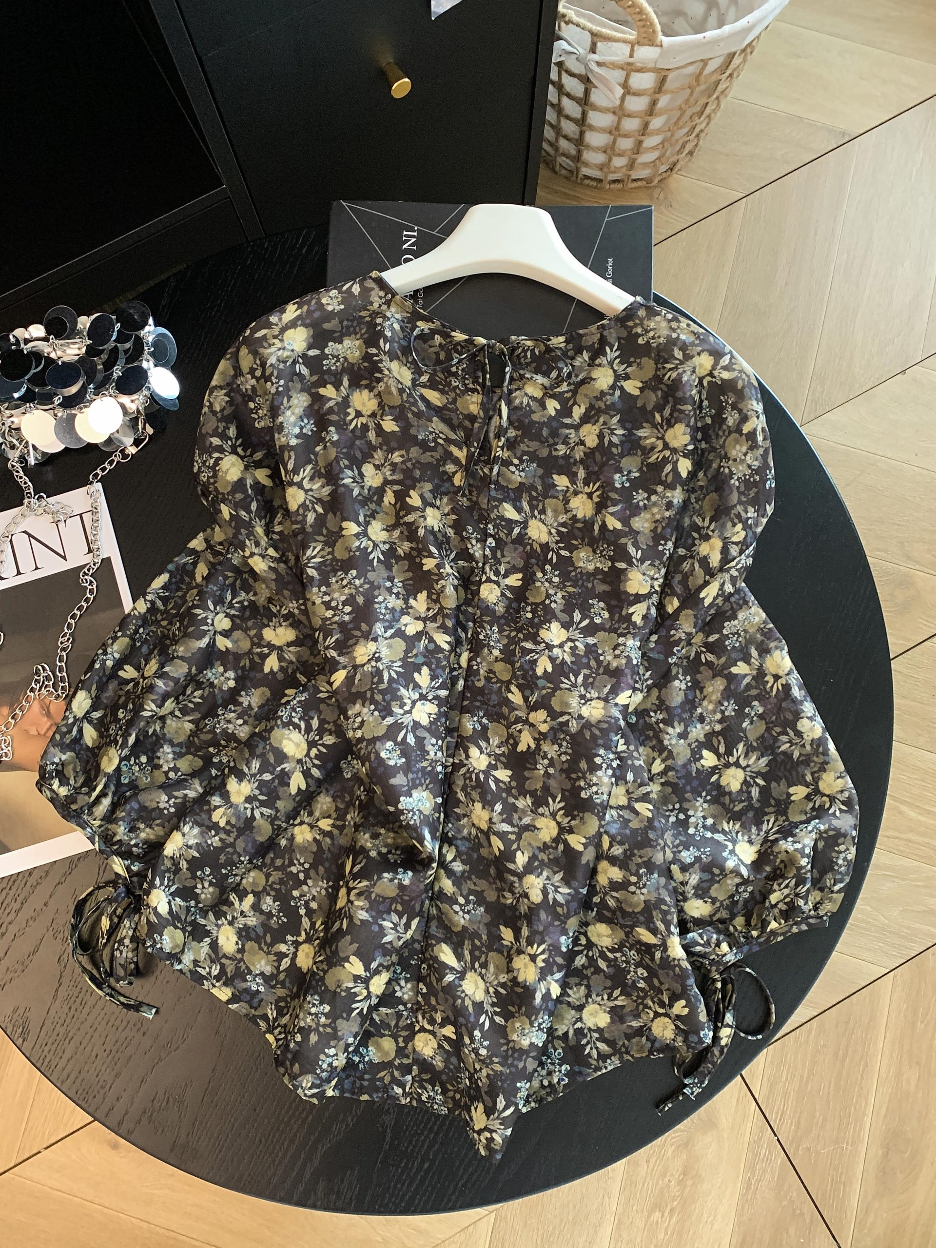 French Vintage Floral Pullover Shirt Women Summer Thin Loose Bubble Sleeve Top - Image 4